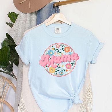 Mama Flowers Circle Garment Dyed Tees