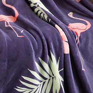 Holiday Navy Flamingo Design Micro Plush Throw Blanket