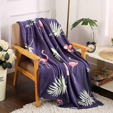 Holiday Navy Flamingo Design Micro Plush Throw Blanket
