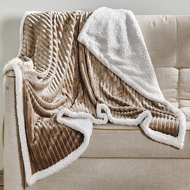 Corduroy Faux Sherpa Reverse Throw Blanket - 50x60", Mocha
