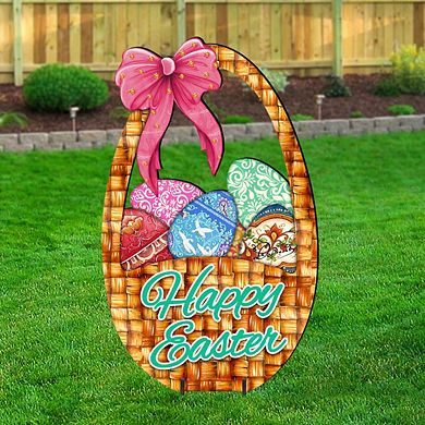32-Inch Easter Basket Garden Outdoor Handcrafted Wooden Porch Decor by G. DeBrekht
