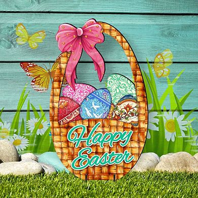 32-Inch Easter Basket Garden Outdoor Handcrafted Wooden Porch Decor by G. DeBrekht