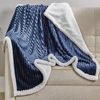 Plazatex Corduroy Faux Sherpa Reverse Throw Blanket - 50x60", Navy