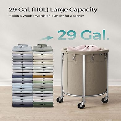Laundry Basket With Casters, Rolling Laundry Hamper, 29 Gal