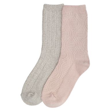 Women's Cuddl Duds® 2-Pack Plushfill Lace Diamond Twist with Rib Crew Socks