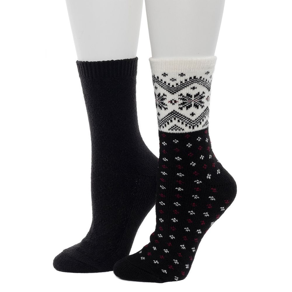 Women's Cuddl Duds® 2-Pack Plushfill Snowflake Crew Socks
