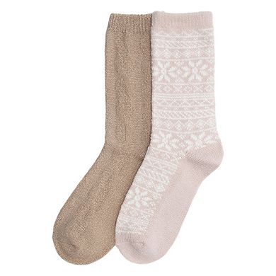 Women's Cuddl Duds® 2-Pack Plushfill Geo Snowflake with Cable Seed Crew Socks