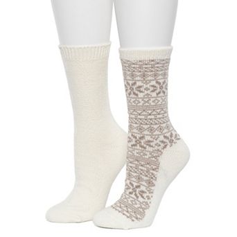 Women's Cuddl Duds® 2-Pack Plushfill Geo Snowflake with Cable Seed Crew Socks