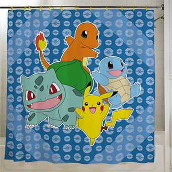 Pokemon Pikachu & First Gen Starters Printed Shower Curtain