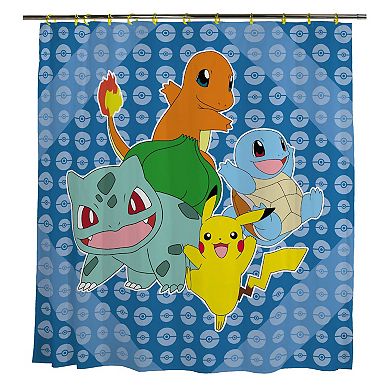 Pokemon Pikachu & First Gen Starters Printed Shower Curtain