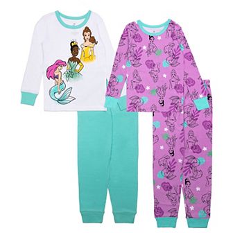Disney Princess Ariel, Belle, & Tiana "Princess Beauty" Girls 4-10 4 pc Pajama Set