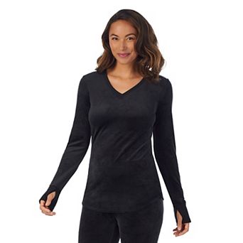 Women's Cuddl Duds® Stretch Velour Long Sleeve V-Neck Top
