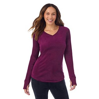 Women's Cuddl Duds® Stretch Velour Long Sleeve V-Neck Top