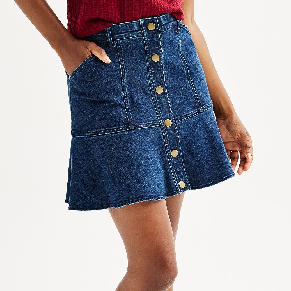 Button Front Denim Skirt