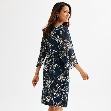 Connected Women's Embroidered Chiffon Capelet Dress Black Size 8