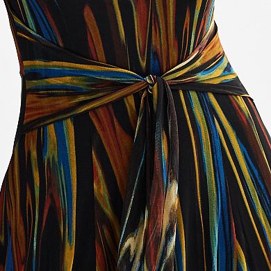 Women's Connected Apparel Tie Front Printed Mesh Dress