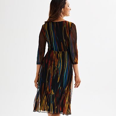Women's Connected Apparel Tie Front Printed Mesh Dress