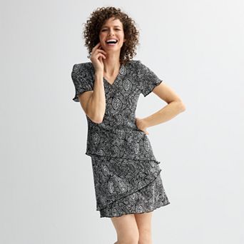 Women's Connected Apparel Pleated Tiered Dress