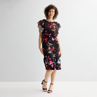 Women's Connected Apparel Printed Sheer Overlay Bib Dress