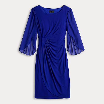 blue dress sheer sleeves Frank Lyman Imperial Blue Bell-sleeve Sheath Dress Style 259025 – DECABANA
