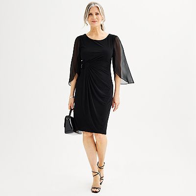 Women's Connected Apparel Sheer Sleeve Dress, Size: 4, Black