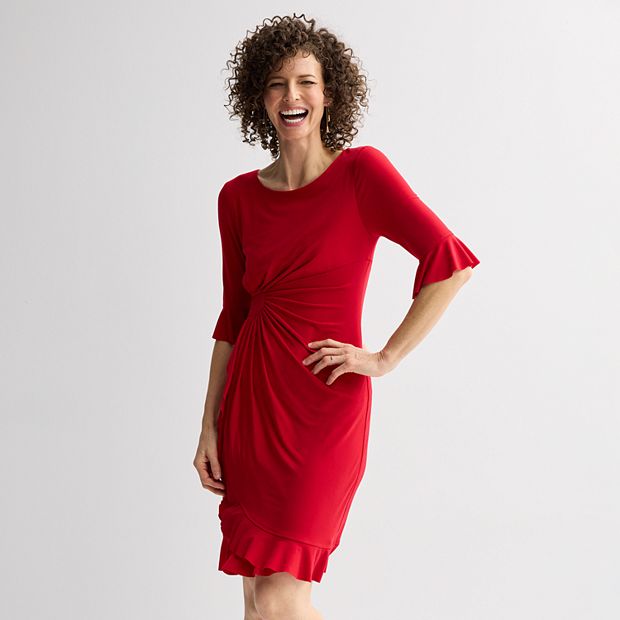 open lace back dress Kristyn Long Sleeve Midi Dress - Red main image 1