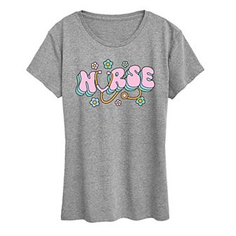 Women's Nurse Flowers Graphic Tee