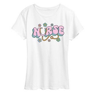 Women's Nurse Flowers Graphic Tee