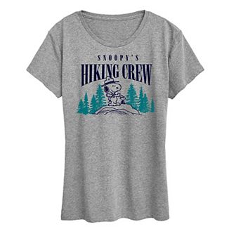 Women's Peanuts Snoopy & Woodstock Hiking Crew Graphic Tee
