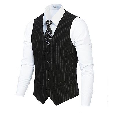 Gioberti Men's 5 Button Formal Wool Blend Tweed Pin Stripe Vest