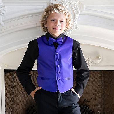 Gioberti Kid's 4pc Satin Formal Vest Set - Vest, Bowtie, Tie, Pocket Square