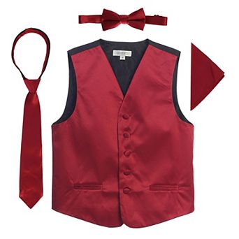 Gioberti Kid's 4 pc Satin Formal Vest Set - Vest, Bowtie, Tie, Pocket Square