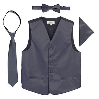 Gioberti Kid's 4 pc Satin Formal Vest Set - Vest, Bowtie, Tie, Pocket Square