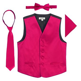 Gioberti Kid's 4 pc Satin Formal Vest Set - Vest, Bowtie, Tie, Pocket Square