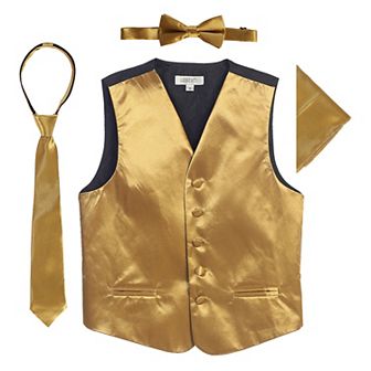 Gioberti Kid's 4 pc Satin Formal Vest Set - Vest, Bowtie, Tie, Pocket Square