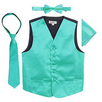 Gioberti Kid's 4 pc Satin Formal Vest Set - Vest, Bowtie, Tie, Pocket Square