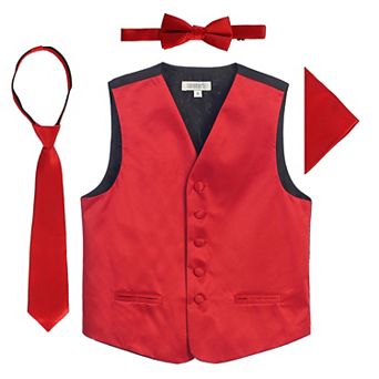 Gioberti Kid's 4 pc Satin Formal Vest Set - Vest, Bowtie, Tie, Pocket Square