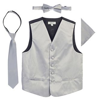 Gioberti Kid's 4 pc Satin Formal Vest Set - Vest, Bowtie, Tie, Pocket Square