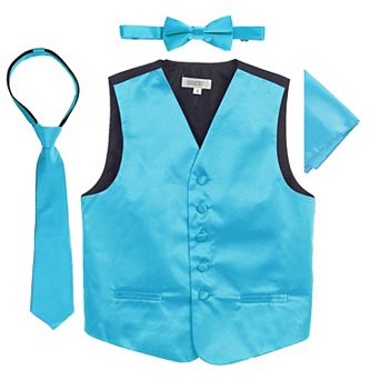 Gioberti Kid's 4 pc Satin Formal Vest Set - Vest, Bowtie, Tie, Pocket Square