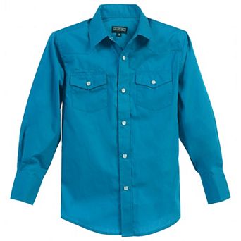 Gioberti Kid's Casual Western Solid Long Sleeve Shirt With Pearl Snaps
