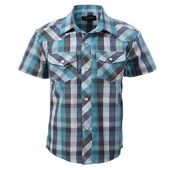 Gioberti Boy's Casual Western Plaid Pearl Snap-on Buttons Short Sleeve Shirt