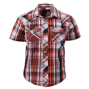 Gioberti Kid's Casual Western Plaid Pearl Snap-on Buttons Short Sleeve Shirt