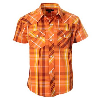 Gioberti Boy's Casual Western Plaid Pearl Snap-on Buttons Short Sleeve Shirt