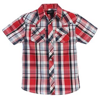 Gioberti Kid's Casual Western Plaid Pearl Snap-on Buttons Short Sleeve Shirt