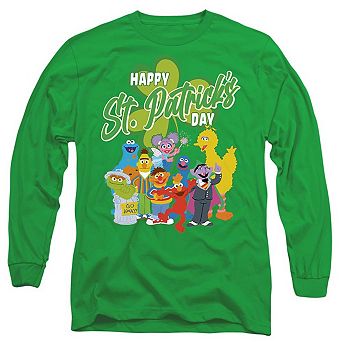 Sesame Street St. Patrick´s Day Big Bird Elmo Cookie Monster Long Sleeve Adult T-Shirt