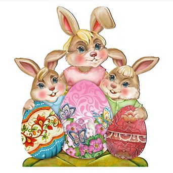 32-Inch Bunny Drucker Family Easter Yard Sign Outdoor Handcrafted Wooden Décor by G. DeBrekht