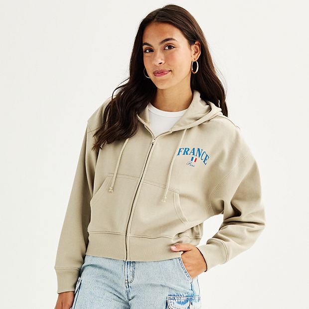 Juniors' Paris, France Cropped Full-Zip Hoodie