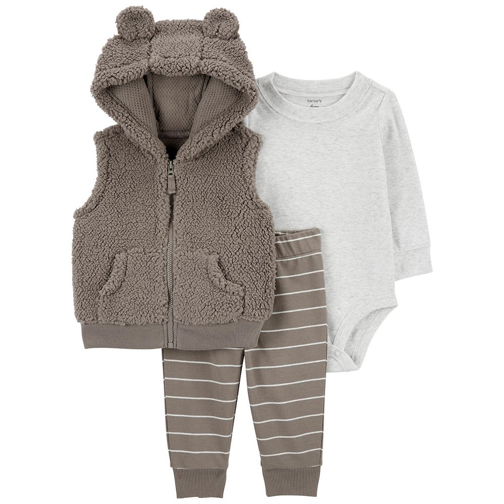Carter's 3pc Baby Boy Bodysuit, 2-Way Zip-Up Coverall and Pants Set