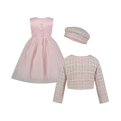 Baby & Toddler Girl Blueberi Boulevard Fit & Flare Dress, Tweed Jacket, and Hat 3-Piece Set