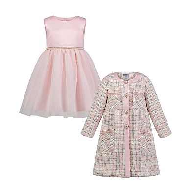 Baby & Toddler Girl Blueberi Boulevard 3-Piece Fit-and-Flare Dress, Tweed Jacket, & Hat Set